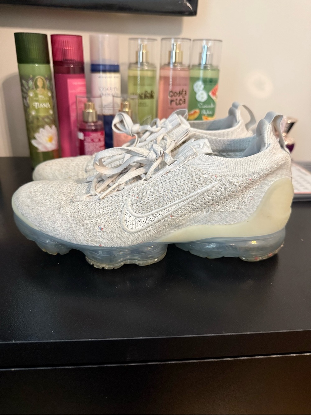 Nike Light Grey/Off-White Flyknit VaporMax Sneakers